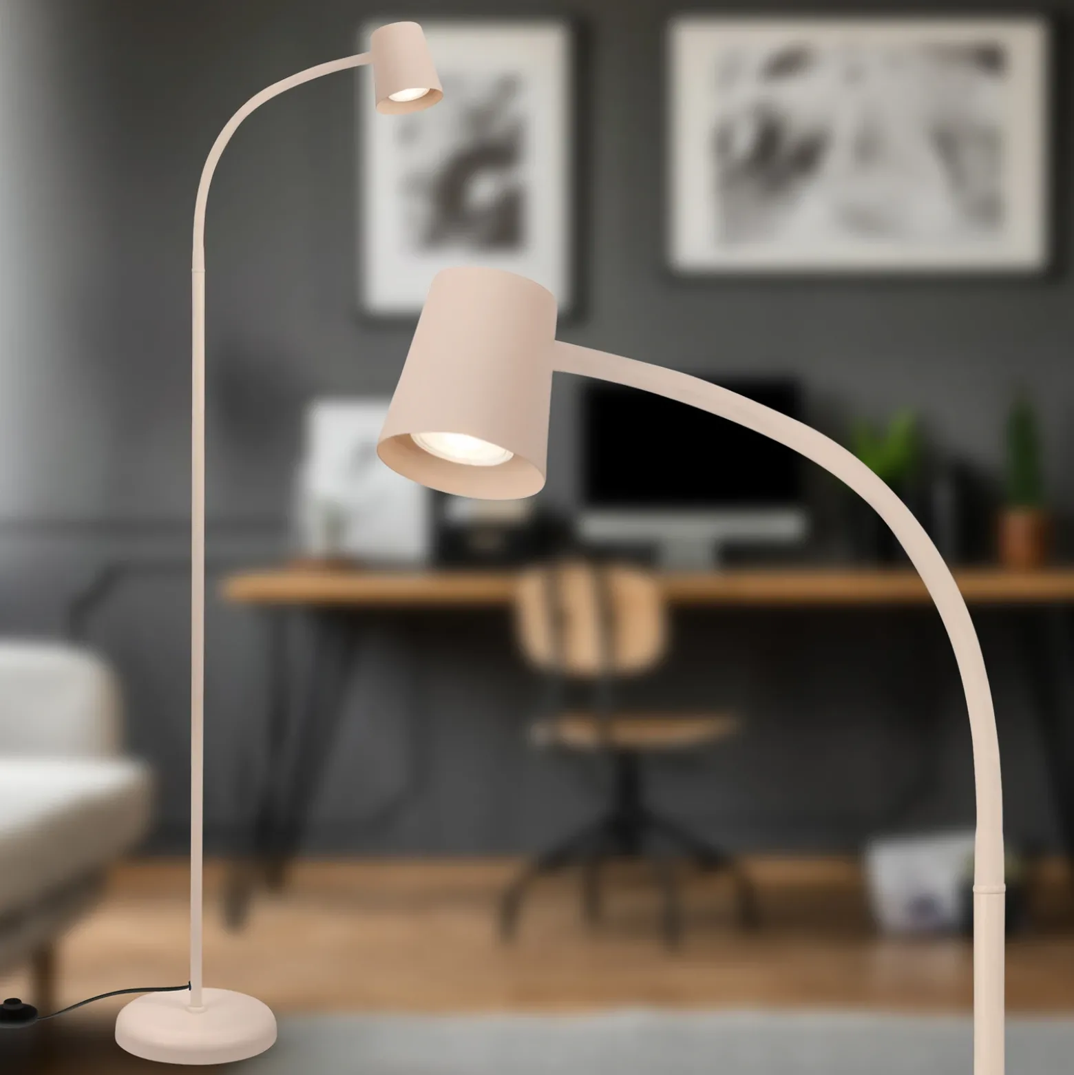 Lámpara de pie Skriva, beige, ajustable, metal, GU10