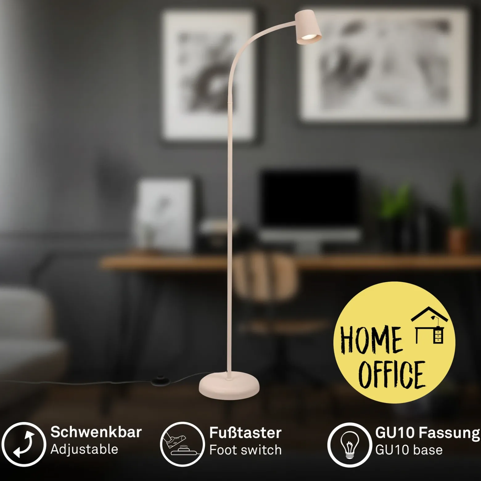 Lámpara de pie Skriva, beige, ajustable, metal, GU10