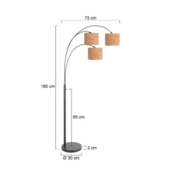 Lámpara de pie Sparkled Light, negro/marrón, 180 cm, corcho, 3 luces.