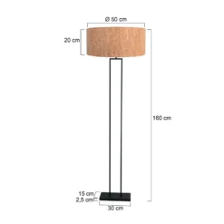 Lámpara de pie Stang, negro/marrón, altura 160 cm, corcho