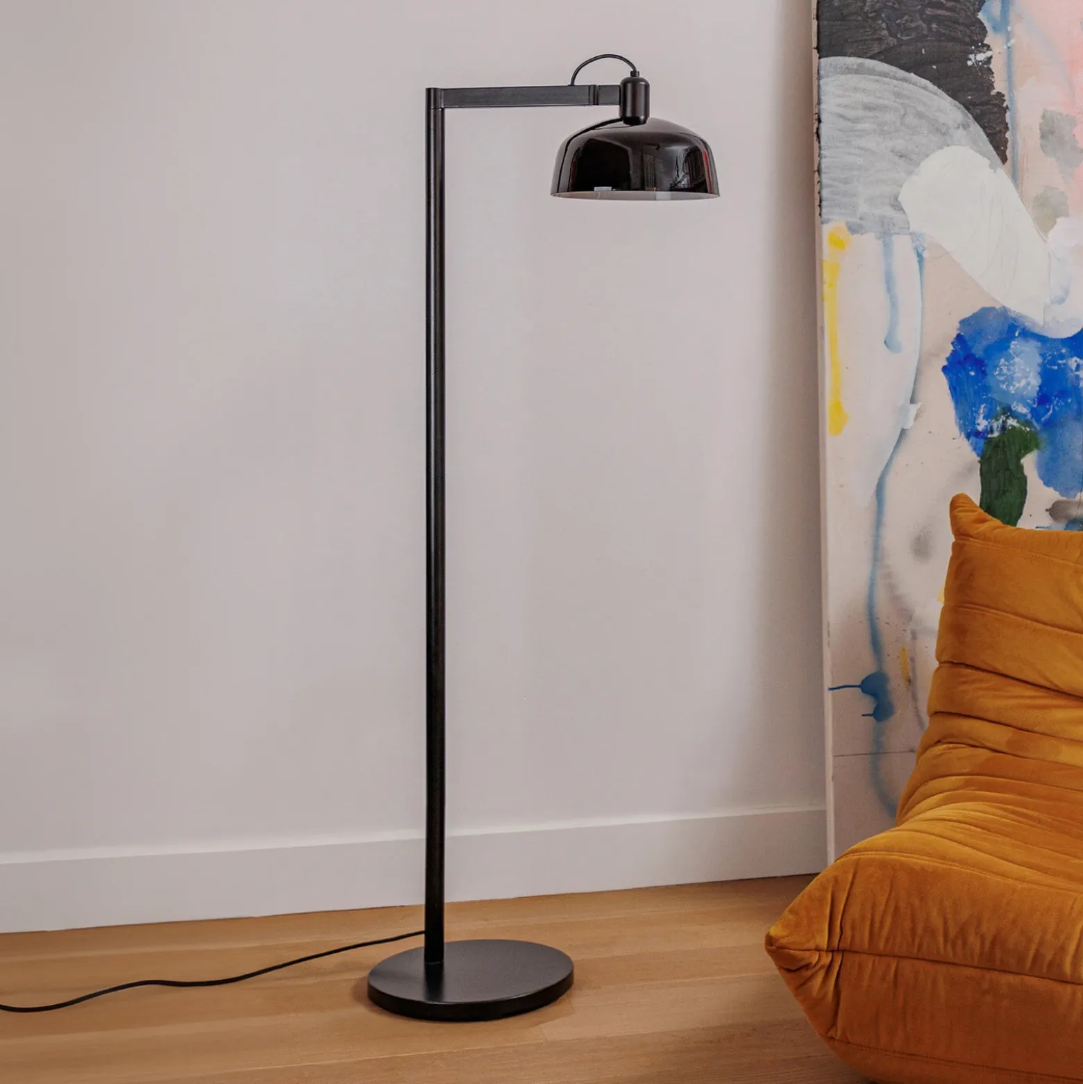 Lámpara de pie Tatawin, negra, acero/vidrio, altura 148 cm