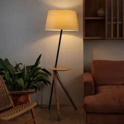 Lámpara de pie Treewood, fresno/beige, tela/madera, altura 175 cm