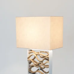 Lámpara de pie Tremiti, color madera/beige, altura 160 cm, madera