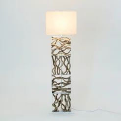 Lámpara de pie Tremiti, color madera/beige, altura 160 cm, madera
