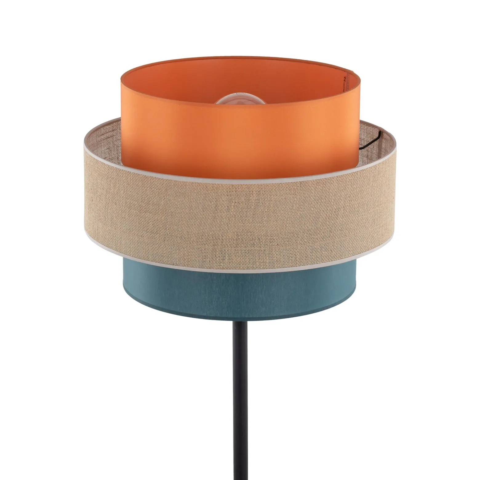 Lámpara de pie Trio, pantalla de yute, naranja/marrón natural/petróleo