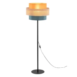 Lámpara de pie Trio, pantalla de yute, naranja/marrón natural/petróleo