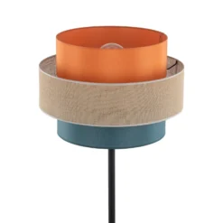 Lámpara de pie Trio, pantalla de yute, naranja/marrón natural/petróleo