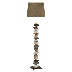 Lámpara de pie Vera con pantalla de tela y decoración de piedra