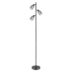 Lámpara de pie Villegas, negro/gris, cristal, 161 cm, 3 pantallas, E14