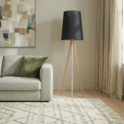Lámpara de pie Walz, negra, madera, altura 175 cm, E27