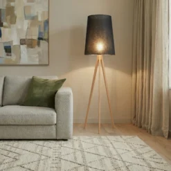 Lámpara de pie Walz, negra, madera, altura 175 cm, E27