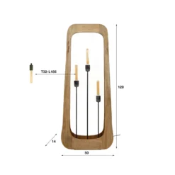 Lámpara de pie Woodframe, 3 luces, madera de mango, natural