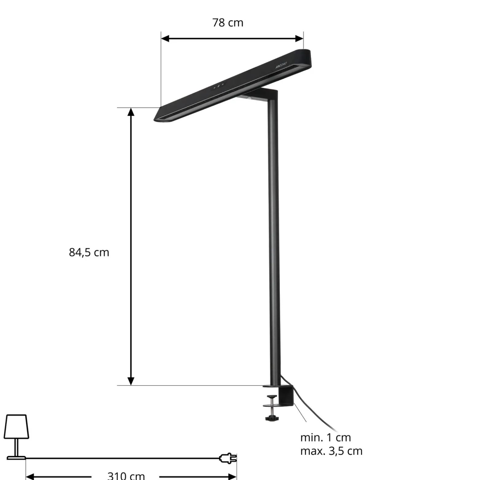 Lámpara de pinza LED Arcchio Shax, negra, con sensor, atenuable, 4.000 K