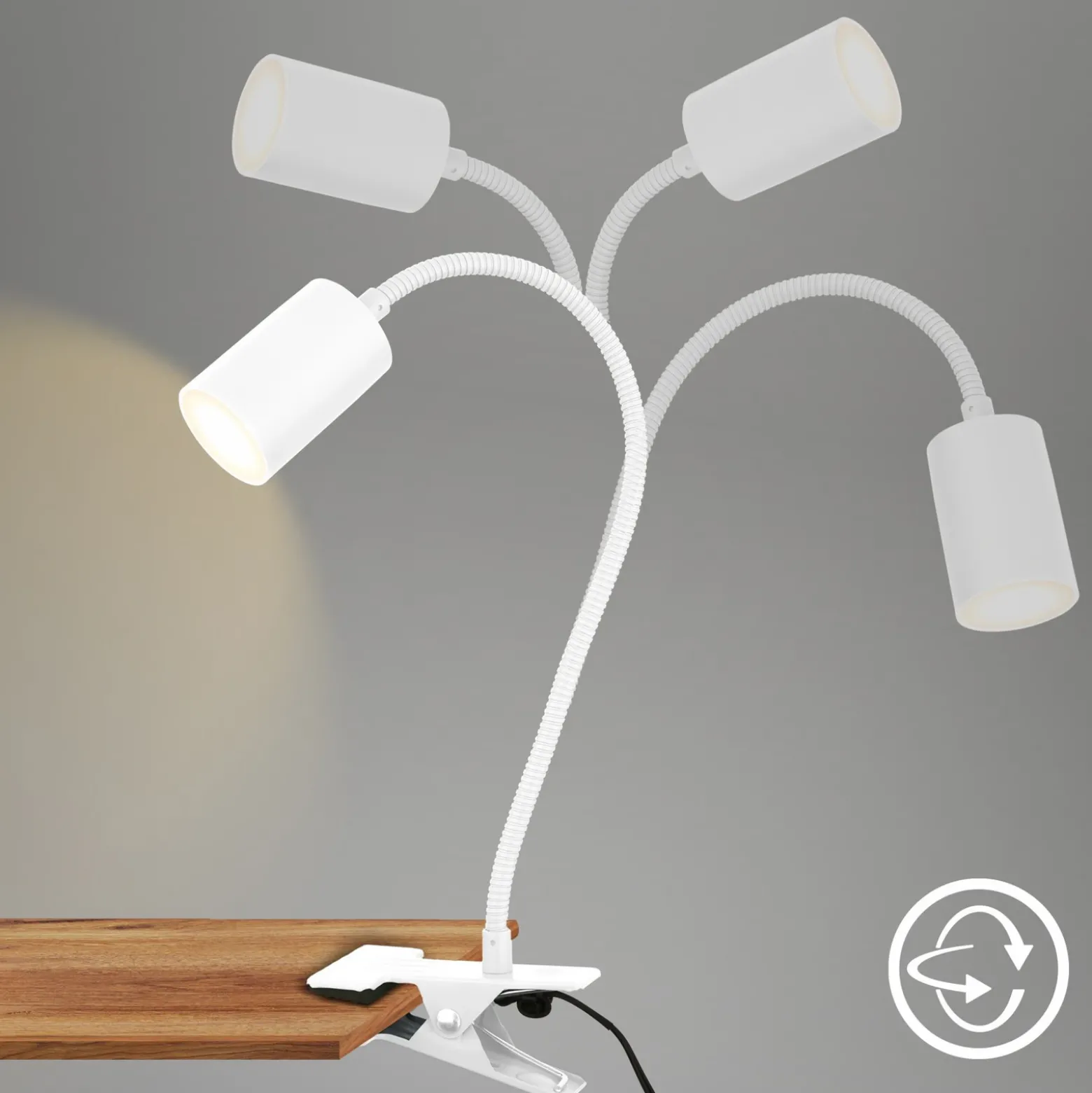 Lámpara de pinza LED Fleks, blanca, flexible, de metal