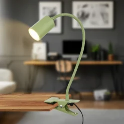 Lámpara de pinza LED Fleks, verde claro, flexible, metal