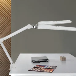 Lámpara de pinza LED MAULcraft duo, blanca, 52 cm, 2 luces, atenuable