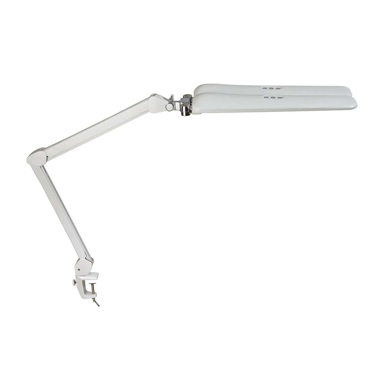 Lámpara de pinza LED MAULcraft duo, blanca, 52 cm, 2 luces, atenuable