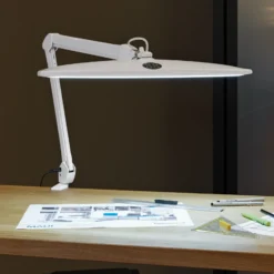 Lámpara de pinza LED MAULwork, blanca, altura 50 cm, atenuable