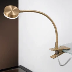 Lámpara de pinza LED Mira, brazo flexible, dorada