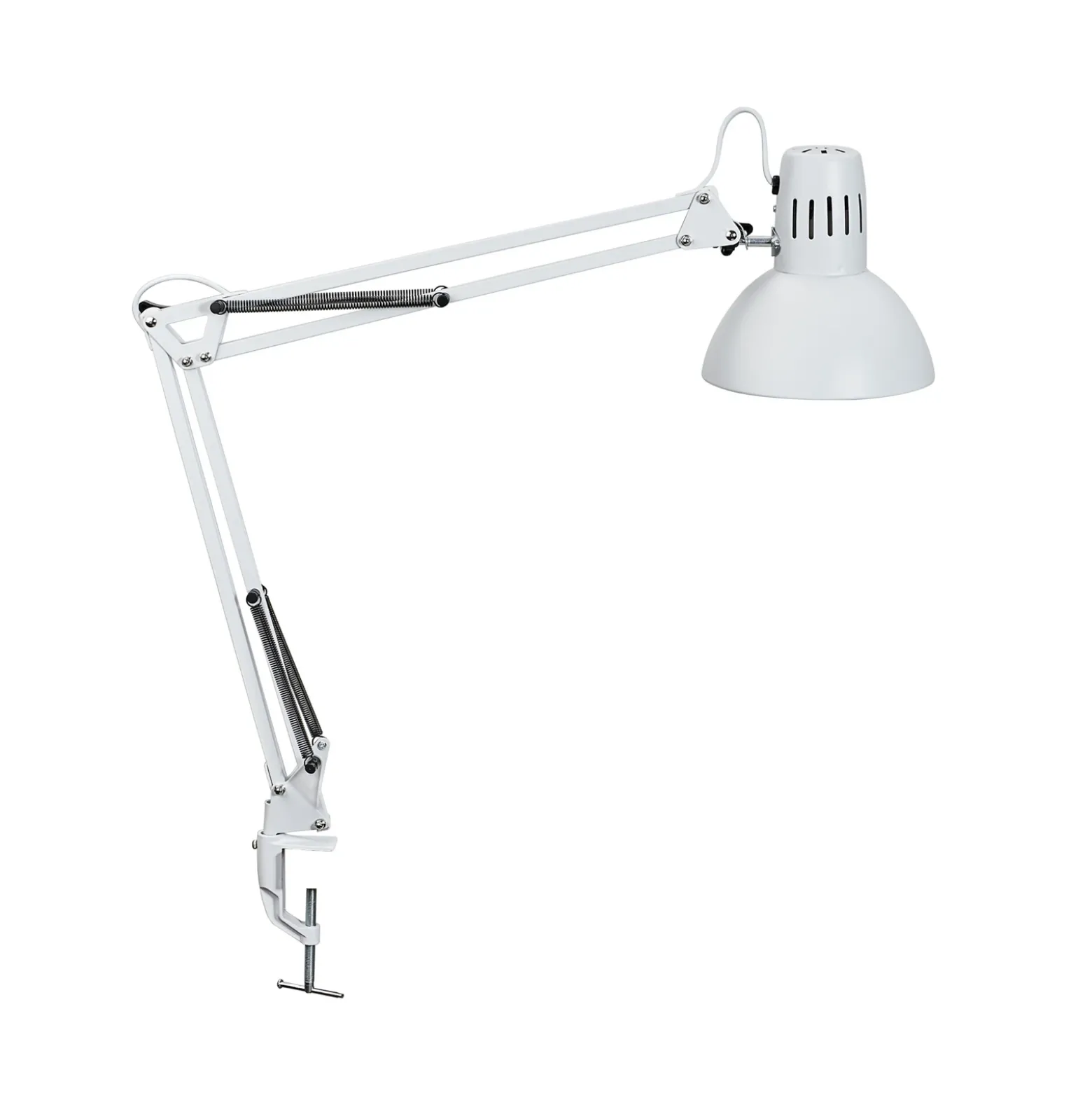 Lámpara de pinza MAULstudy, blanca, altura 44 cm, metal