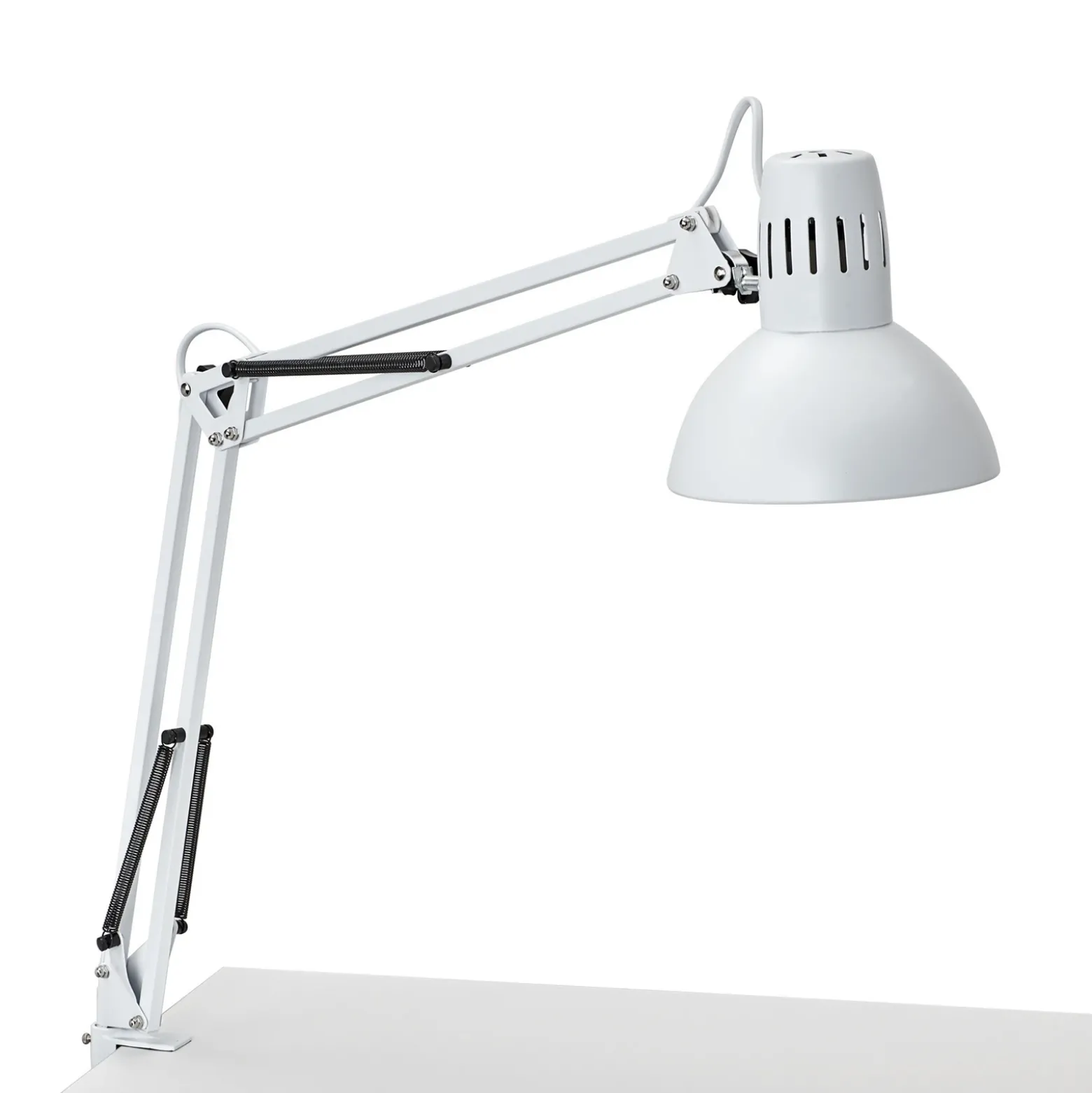 Lámpara de pinza MAULstudy, blanca, altura 44 cm, metal
