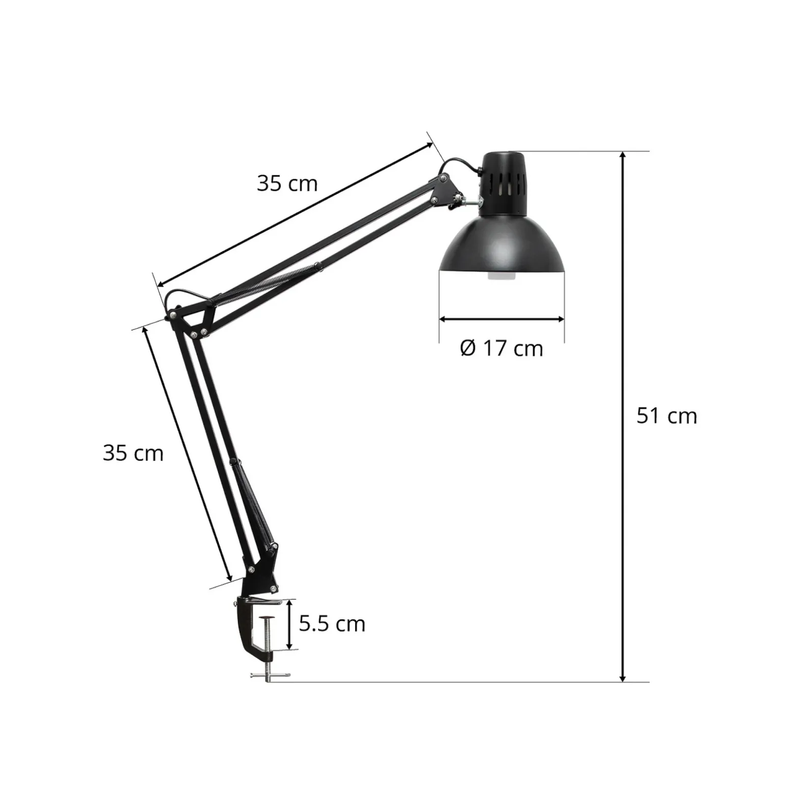 Lámpara de pinza MAULstudy, negra, 44 cm, metal, E27-LED