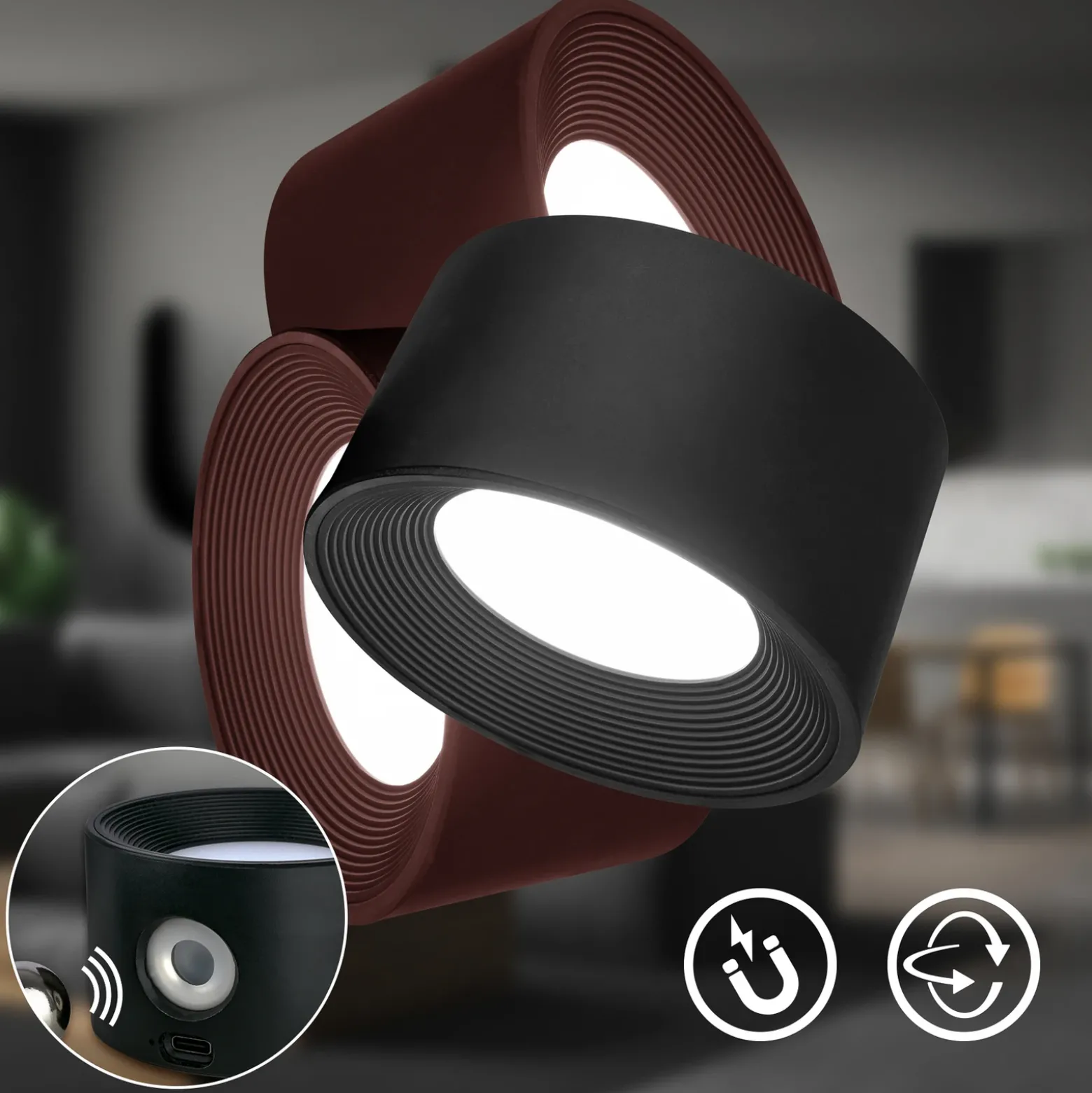 Lámpara de pinza recargable LED Tari, negra, CCT, regulador táctil, USB
