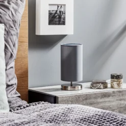 Lámpara de sobremesa Claire con pant. de tela gris