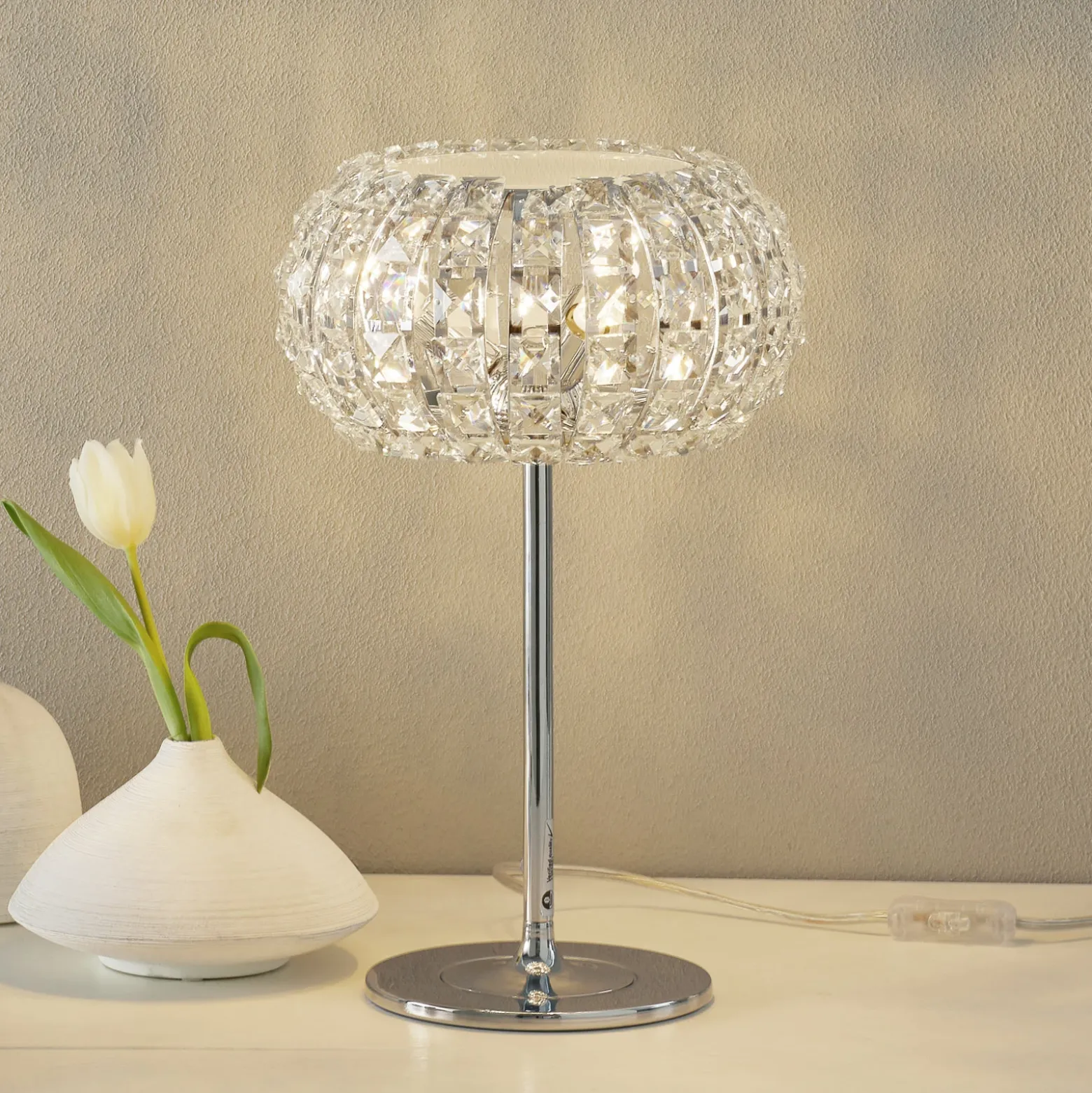 Lámpara de sobremesa DIAMOND con cristales, 24 cm
