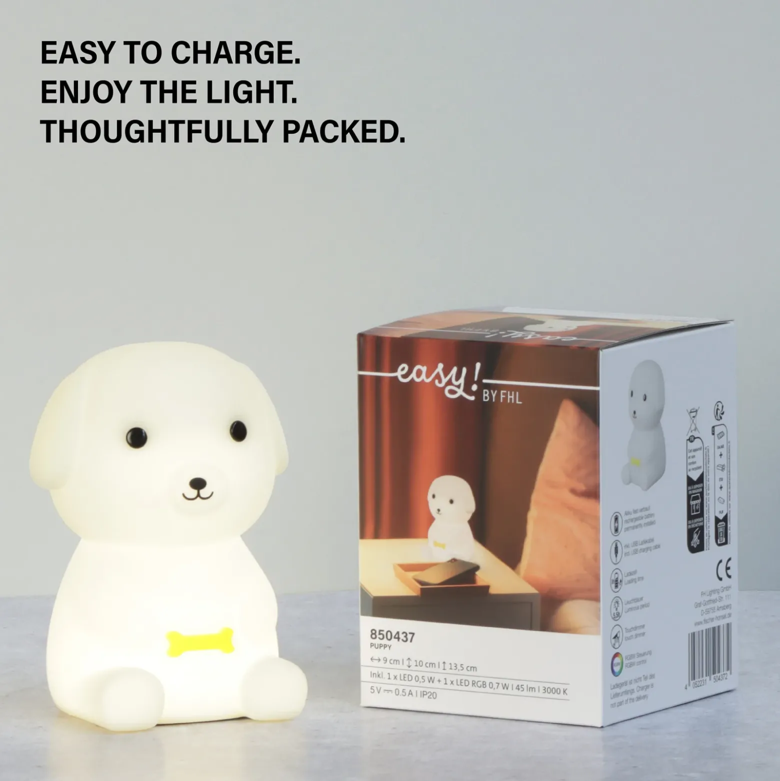 Lámpara de sobremesa LED Puppy, perro, blanco, RGB, atenuable