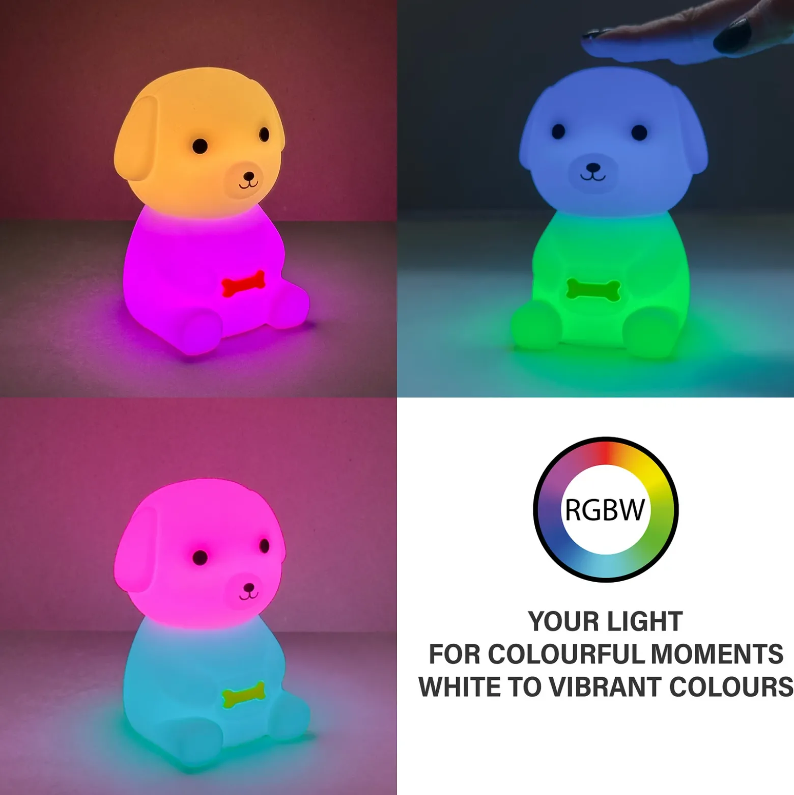 Lámpara de sobremesa LED Puppy, perro, blanco, RGB, atenuable