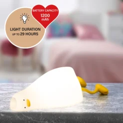 Lámpara de sobremesa LED recargable Ducky, pato, blanco, temporizador,