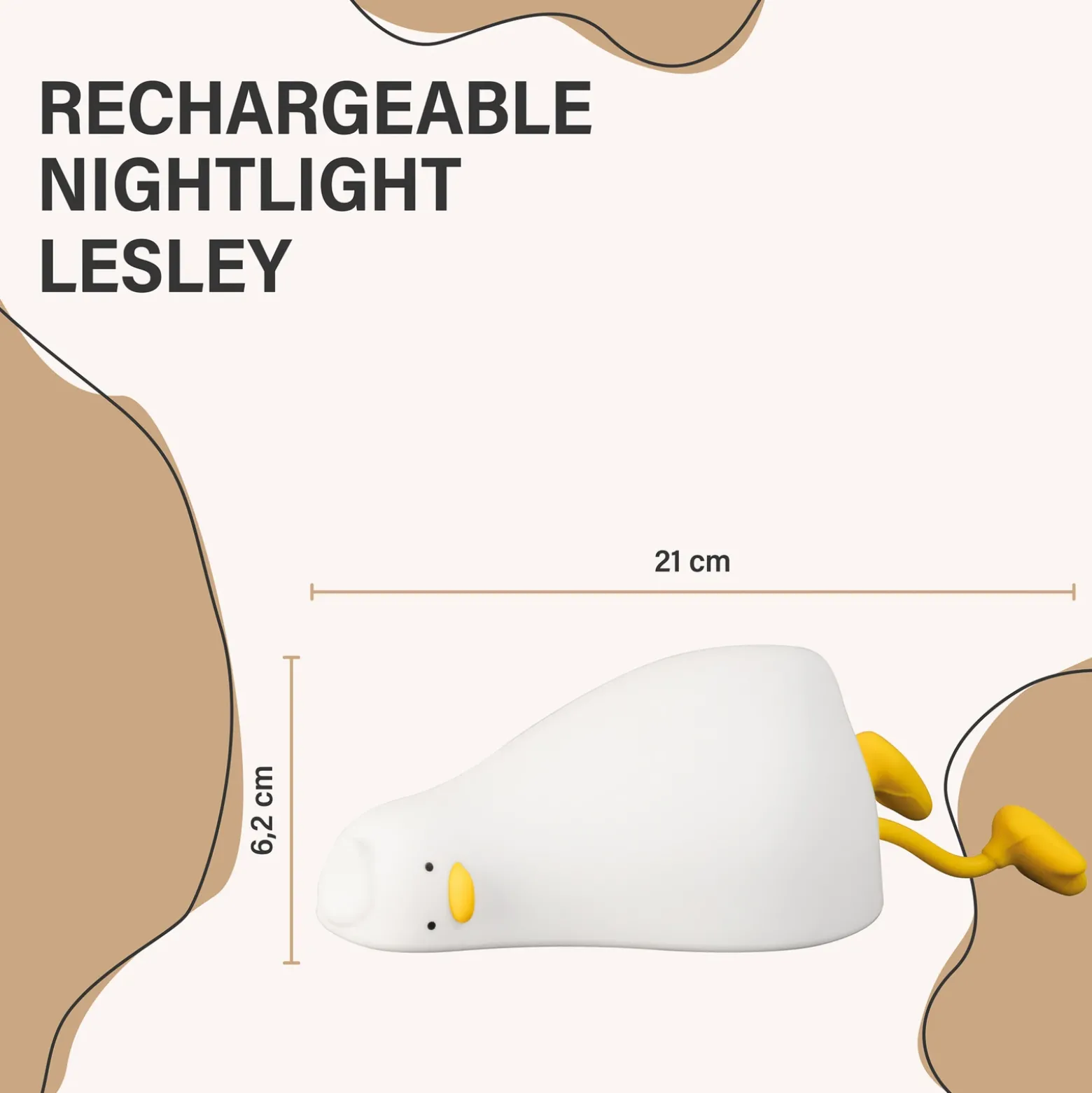 Lámpara de sobremesa LED recargable Ducky, pato, blanco, temporizador,