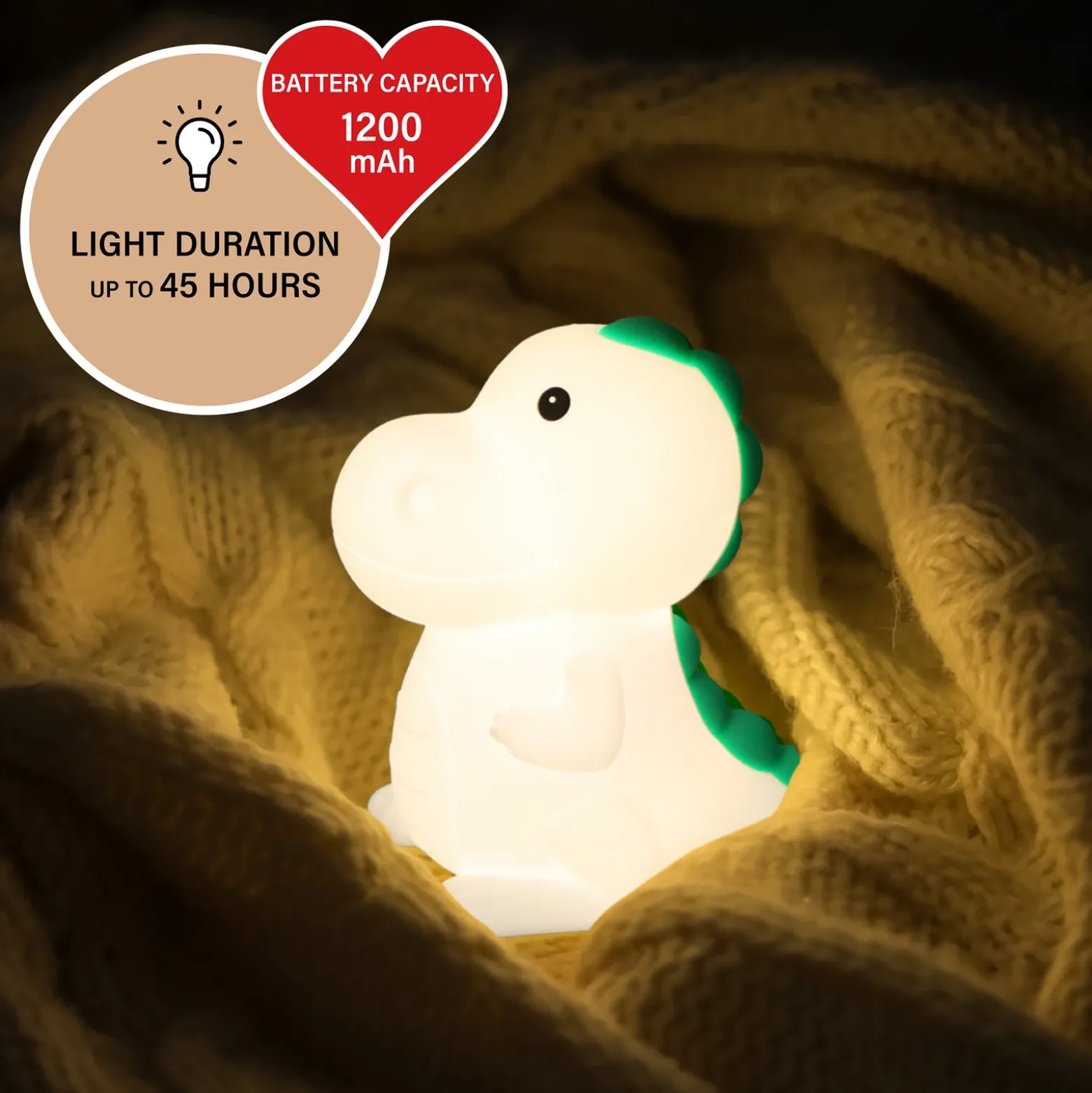 Lámpara de sobremesa LED recargable Dinosauro, Dino, blanco, RGB, atenuable