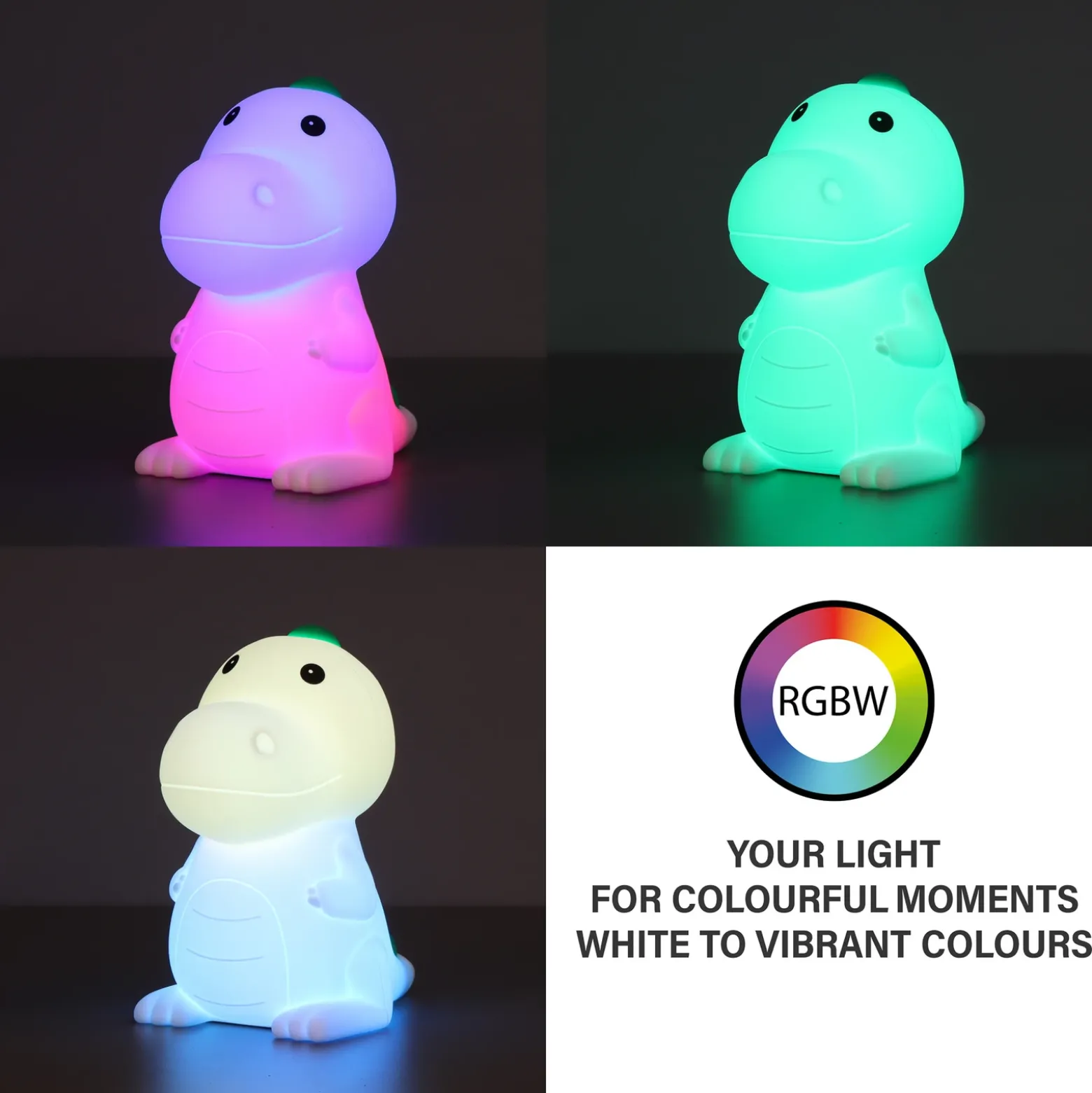 Lámpara de sobremesa LED recargable Dinosauro, Dino, blanco, RGB, atenuable