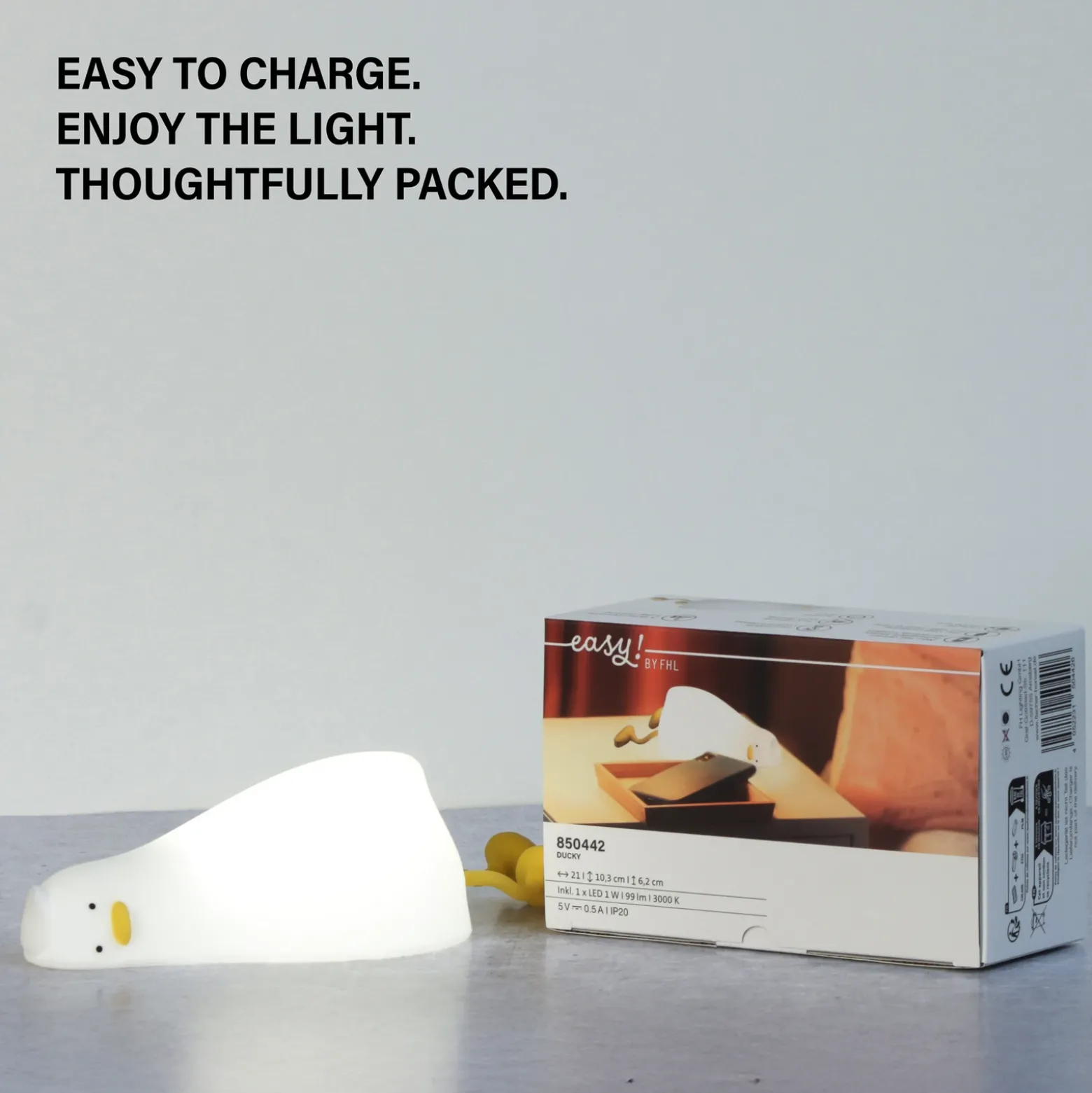 Lámpara de sobremesa LED recargable Ducky, pato, blanco, temporizador,