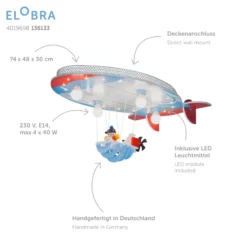 Lámpara de techo Aeronave con Joe azul-rojo-blanco