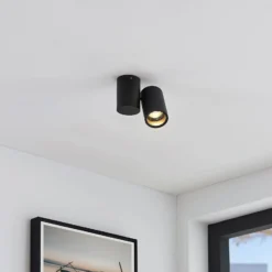 Lámpara de techo Arcchio Gesina, 1 luz, negra, aluminio, 11,6 cm