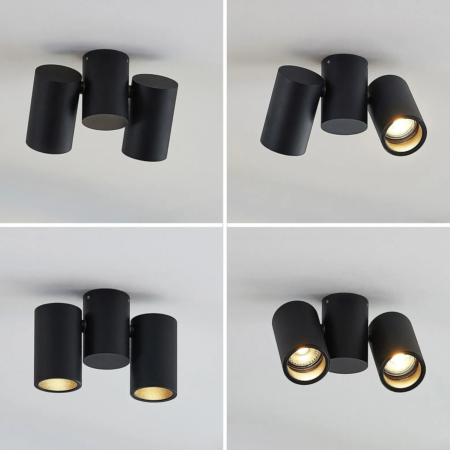 Lámpara de techo Arcchio Gesina, 2 luces, negro, aluminio, 17,5 cm