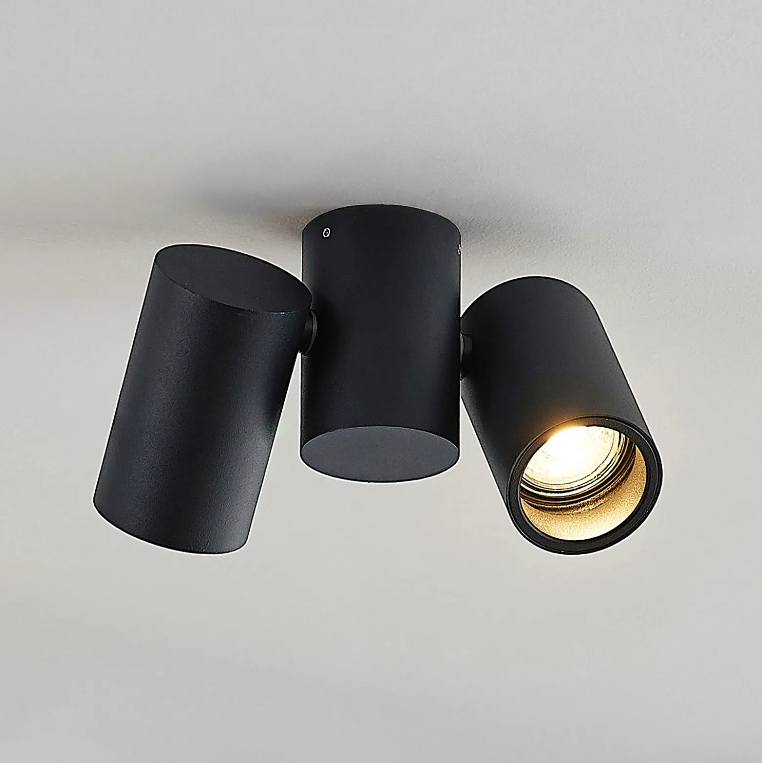 Lámpara de techo Arcchio Gesina, 2 luces, negro, aluminio, 17,5 cm