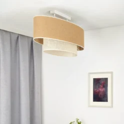 Lámpara de techo Boho, marrón/beige, 80 cm de longitud, de tela