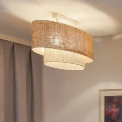 Lámpara de techo Boho, marrón/beige, 80 cm de longitud, de tela