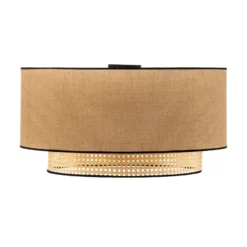 Lámpara de techo Boho, marrón/madera/negro, Ø 60 cm, tela/ratán