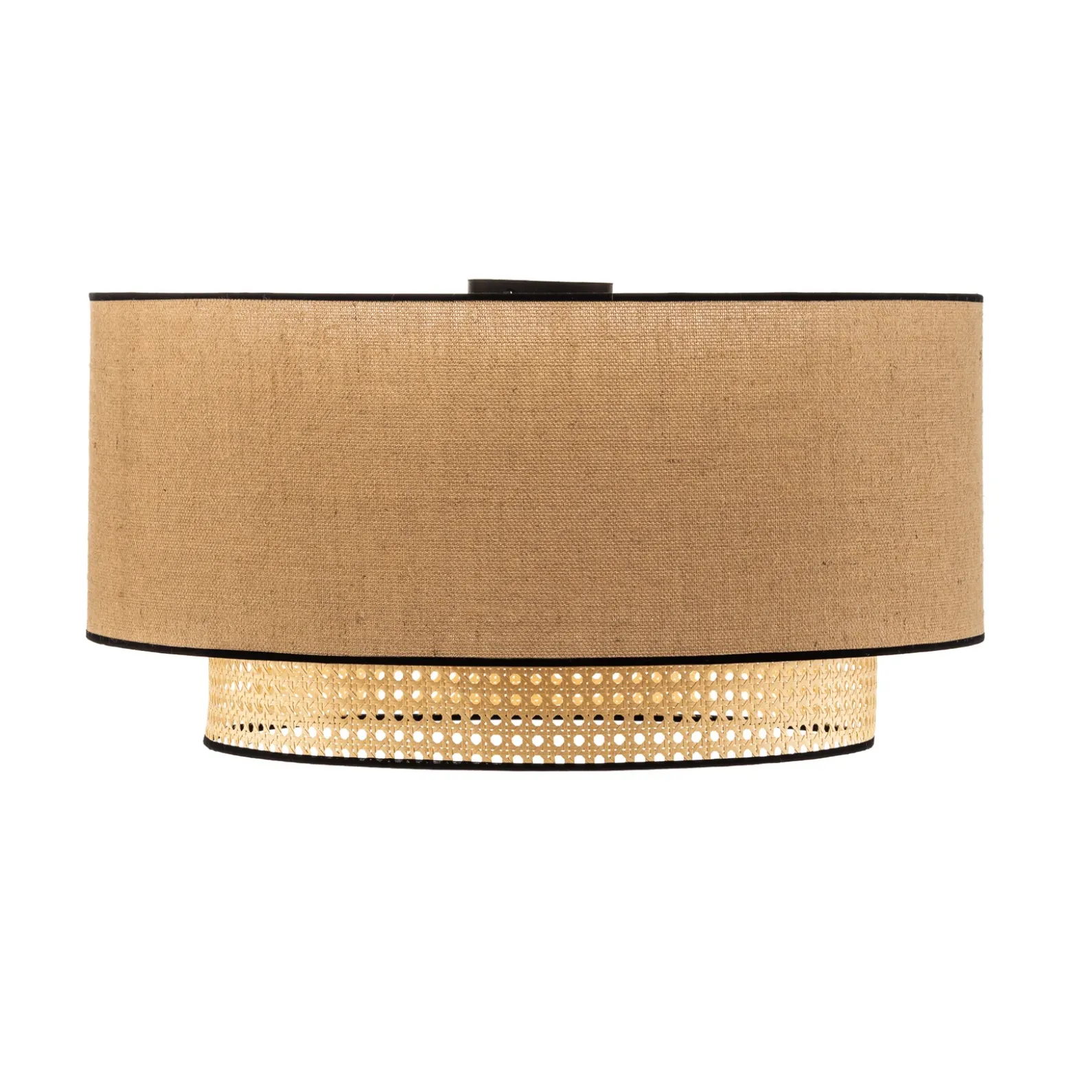 Lámpara de techo Boho, marrón/madera/negro, Ø 60 cm, tela/ratán