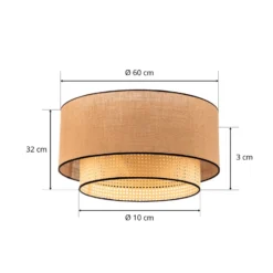 Lámpara de techo Boho, marrón/madera/negro, Ø 60 cm, tela/ratán