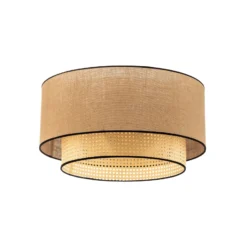 Lámpara de techo Boho, marrón/madera/negro, Ø 60 cm, tela/ratán