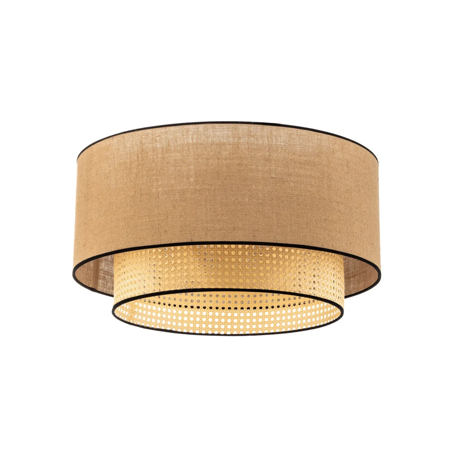 Lámpara de techo Boho, marrón/madera/negro, Ø 60 cm, tela/ratán