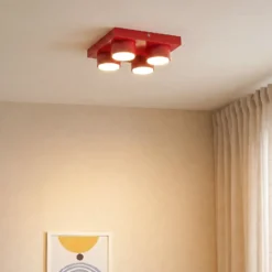 Lámpara de techo Brix, roja, 23 cm de largo, 4 luces, GX53