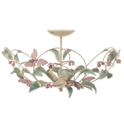 Lámpara de techo BUTTERFLY, crema/verde/rosado, acero inoxidable, 3 luces