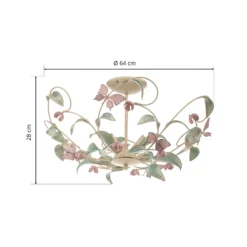 Lámpara de techo BUTTERFLY, crema/verde/rosado, acero inoxidable, 3 luces